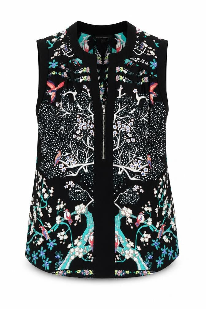Warehouse Womens Black Fair Isle Polyester Basic Blouse Size 10 V-Neck