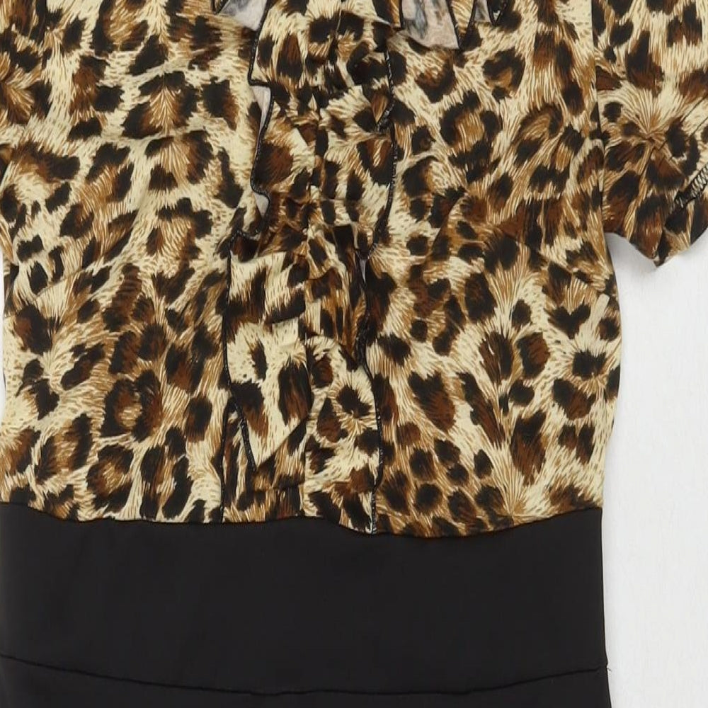 Rorox Womens Multicoloured Animal Print Polyester A-Line Size M Round Neck Zip - Leopard Print