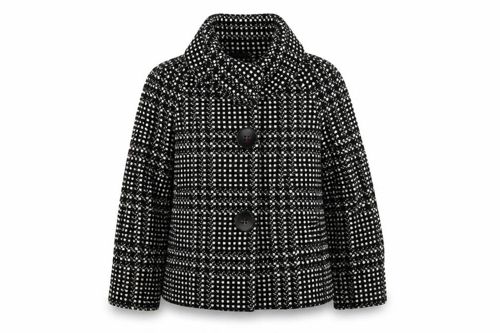 Marks & Spencer Womens Black Check Pea Coat Coat Size 12 Button