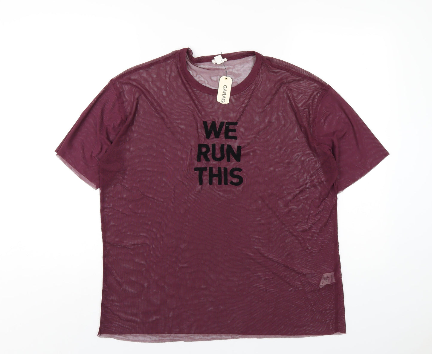 Garage Womens Purple Polyester Basic T-Shirt Size M Round Neck