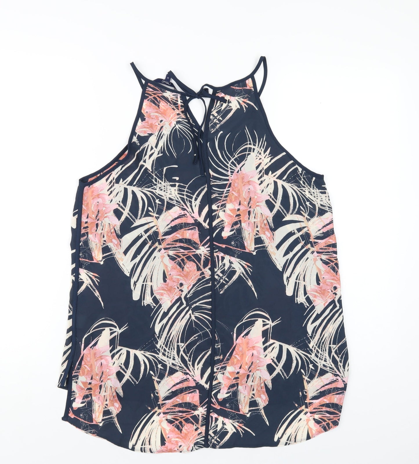 NEXT Womens Blue Floral Polyester Basic T-Shirt Size 12 Round Neck