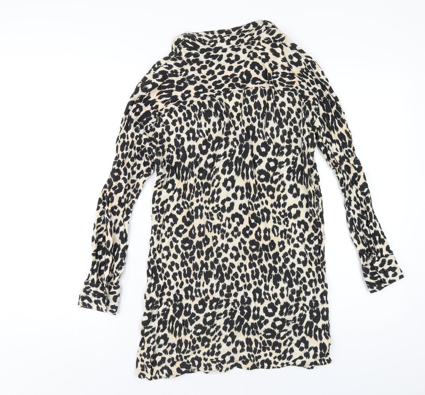 Topshop Womens Beige Animal Print Viscose Basic Button-Up Size 10 Collared