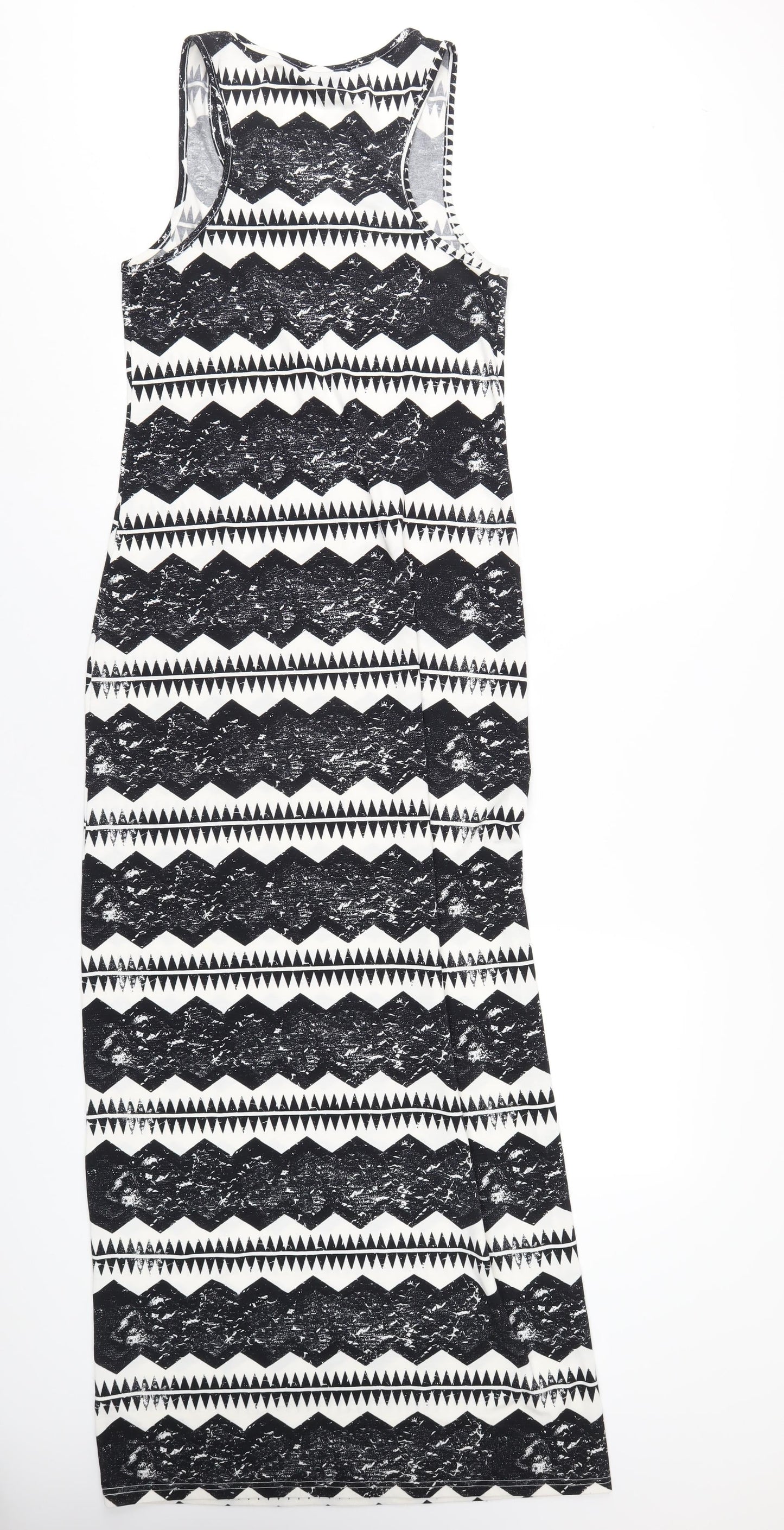 Topshop Womens Black Geometric Polyester Tank Dress Size 12 Scoop Neck Pullover