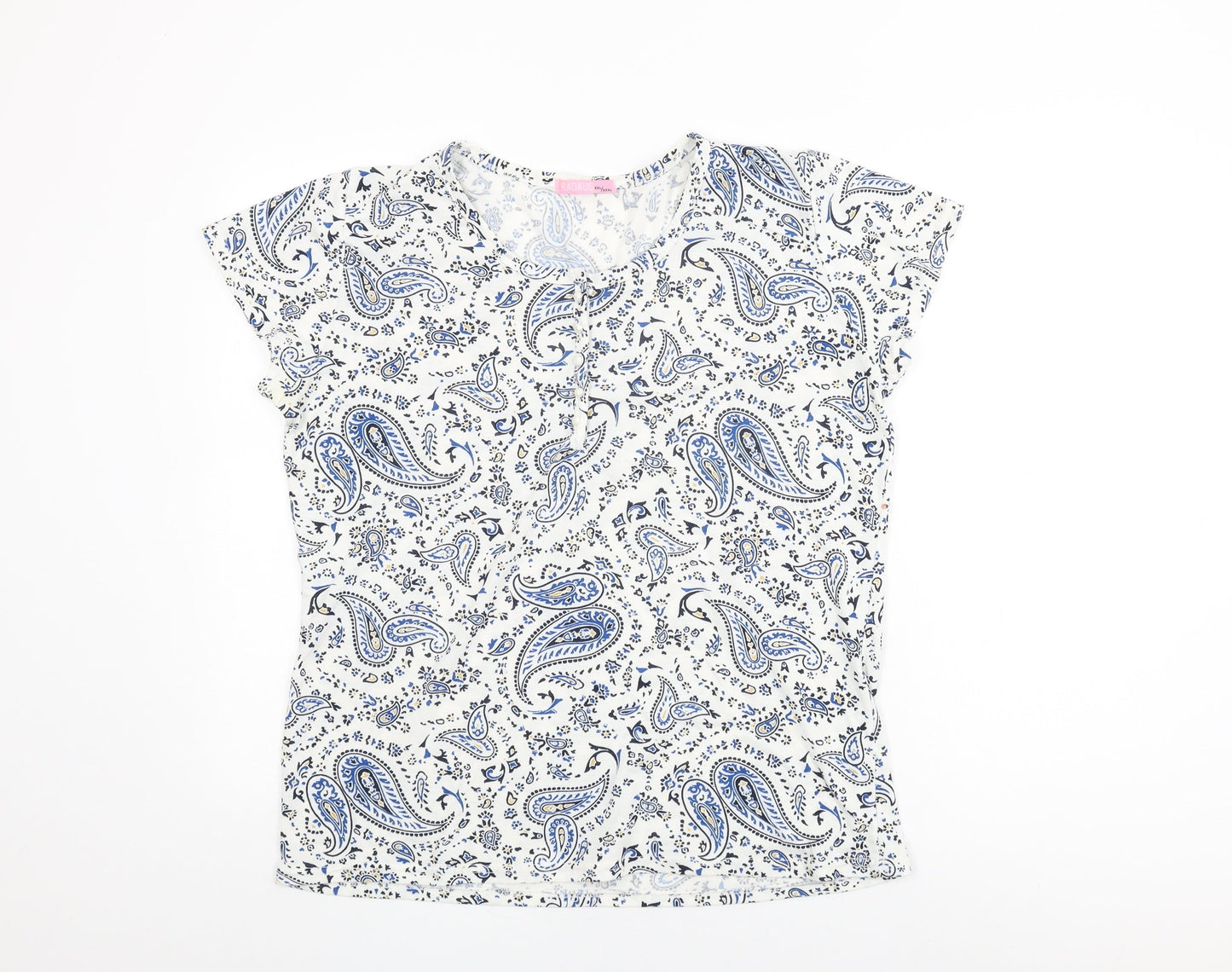 Radaus Womens White Paisley Polyester Basic T-Shirt Size 2XL Round Neck