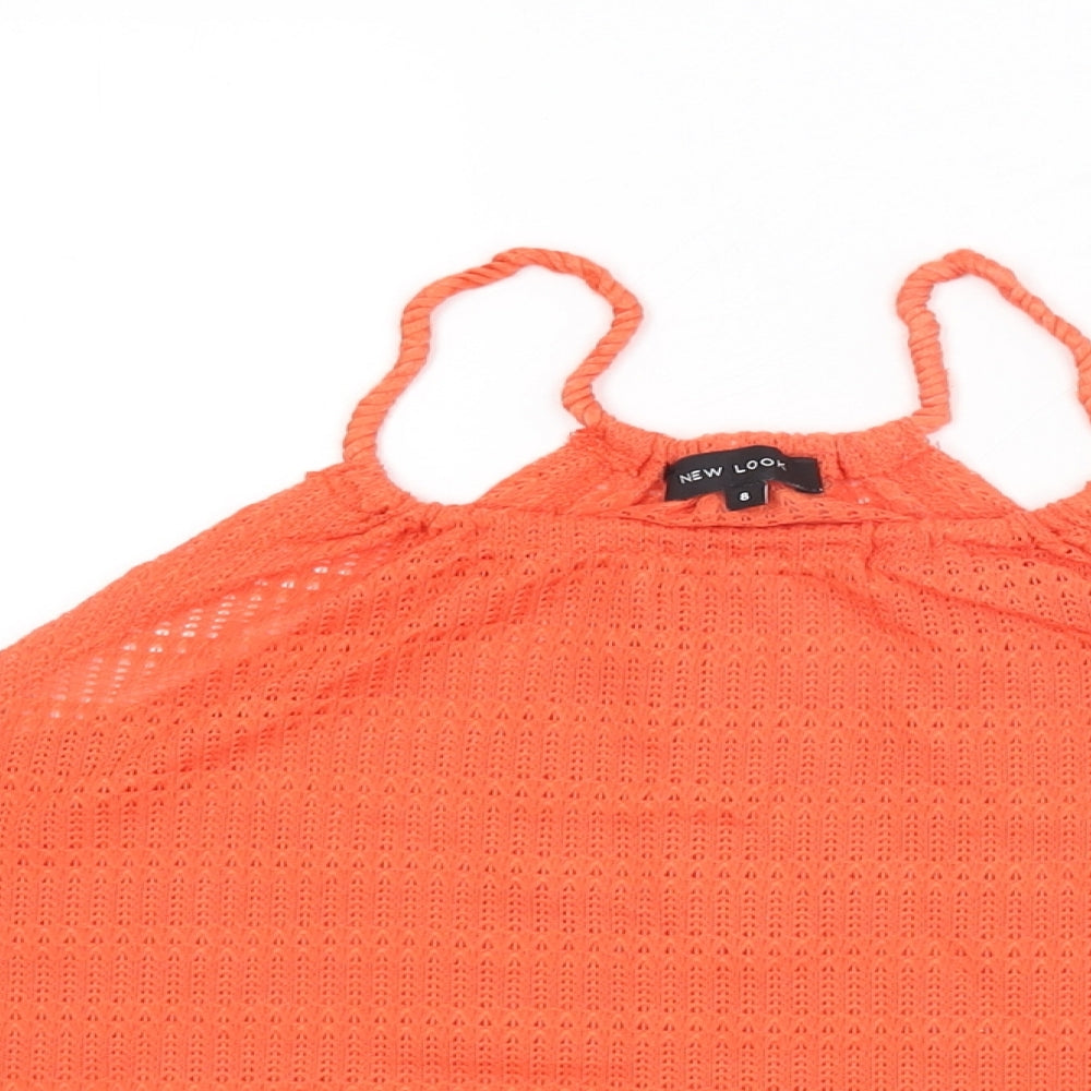 New Look Womens Orange Polyester Basic T-Shirt Size 8 Round Neck