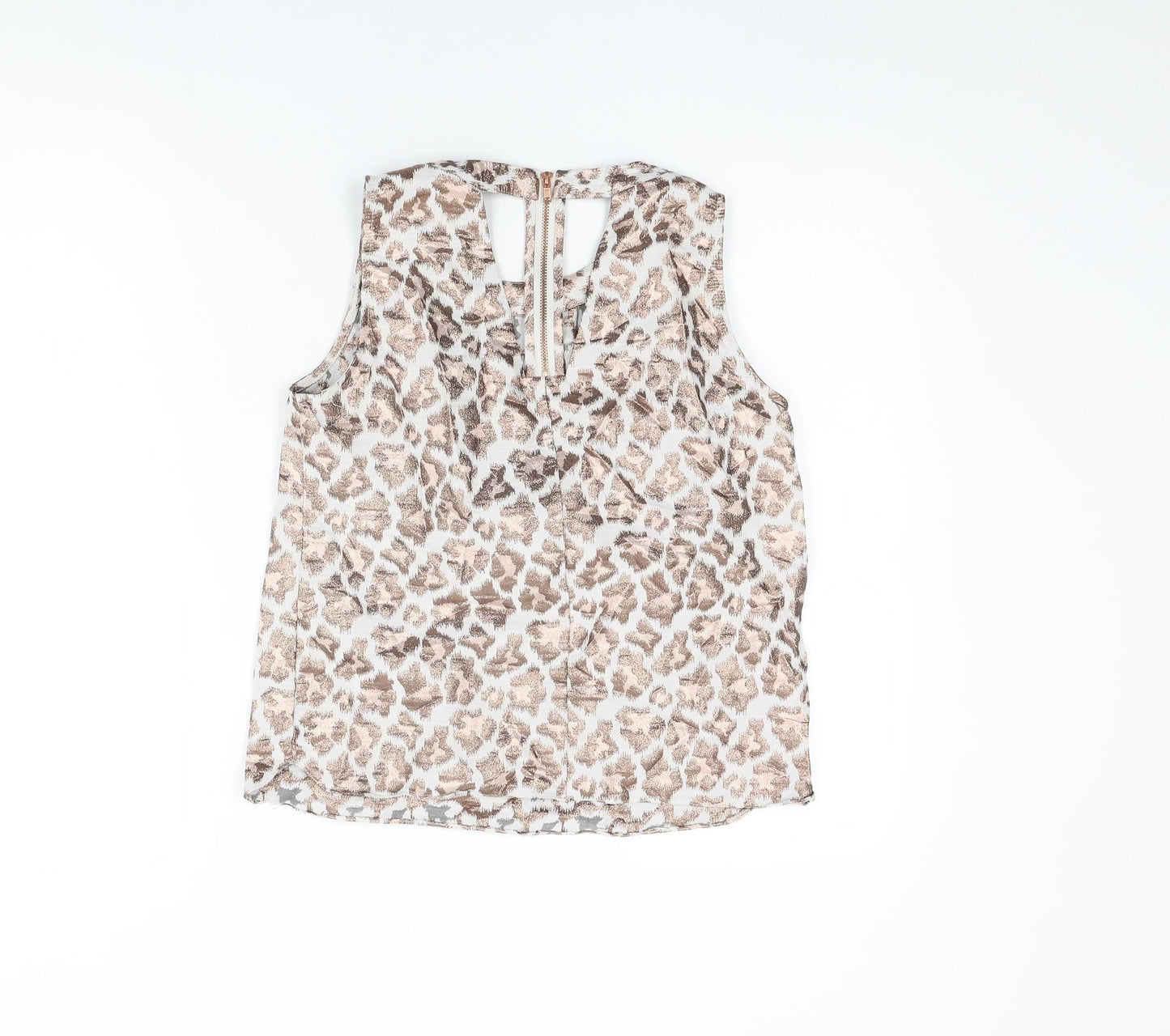 River Island Womens White Animal Print Polyester Basic T-Shirt Size 8 Round Neck