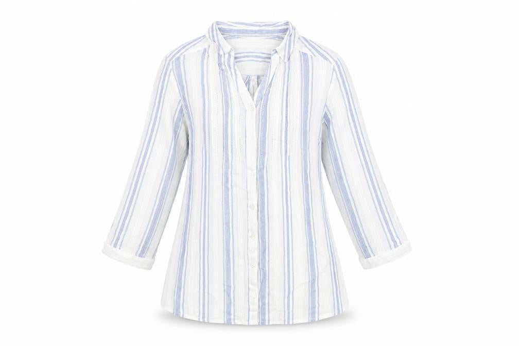 Isle Essentials Womens White Striped Cotton Basic Button-Up Size 10 Collared