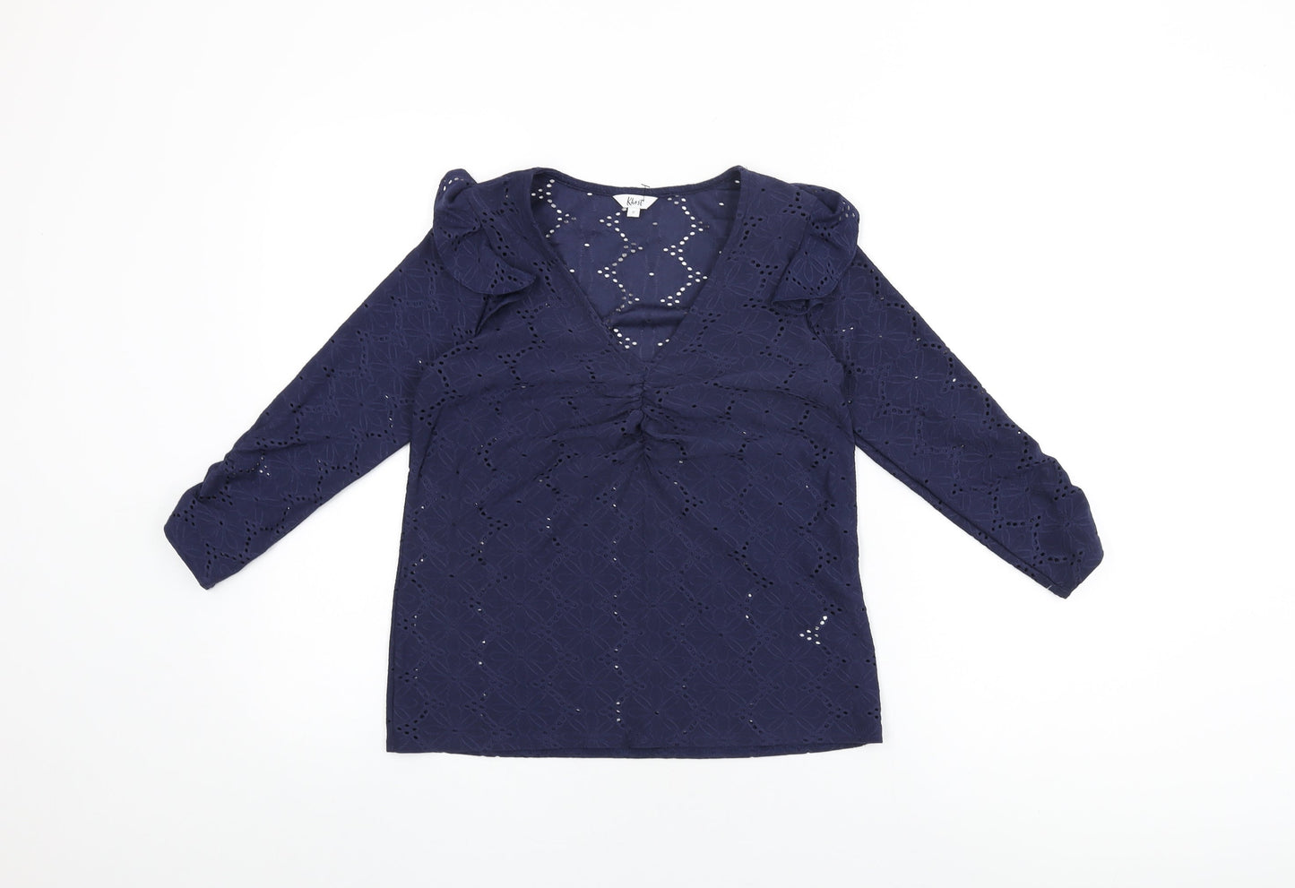 Khost Womens Blue Floral Polyester Basic T-Shirt Size 8 V-Neck