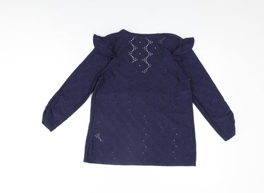 Khost Womens Blue Floral Polyester Basic T-Shirt Size 8 V-Neck