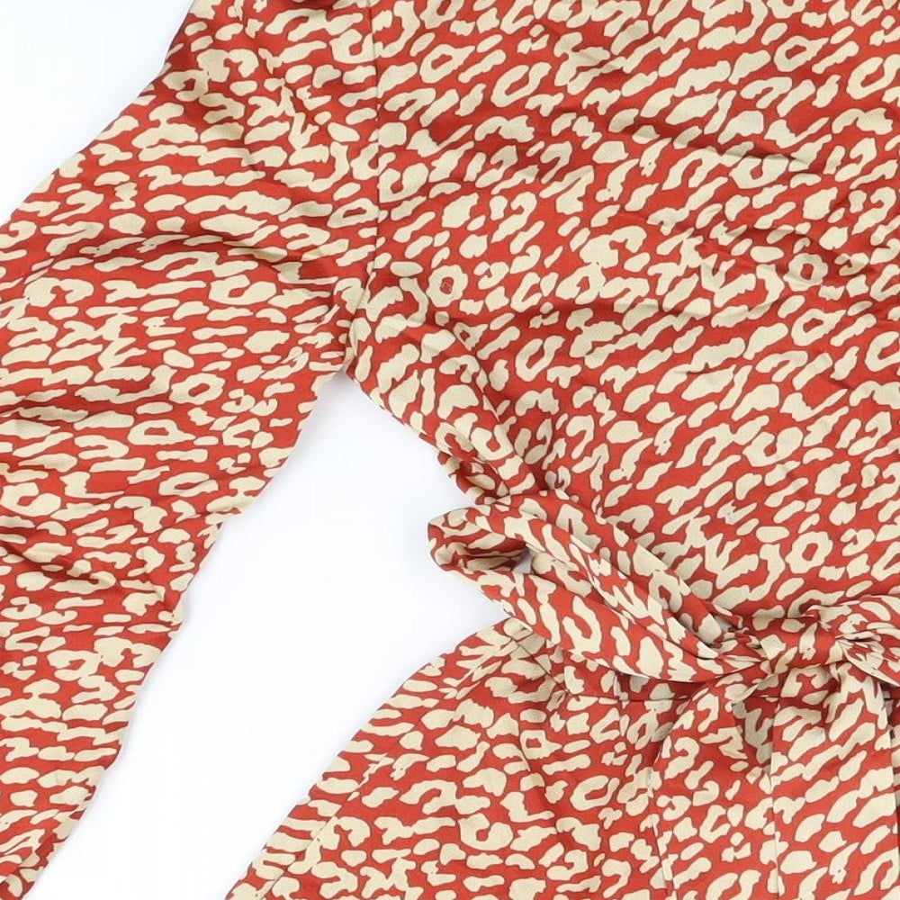 PRETTYLITTLETHING Womens Red Animal Print Polyester Wrap Dress Size 4 V-Neck Tie
