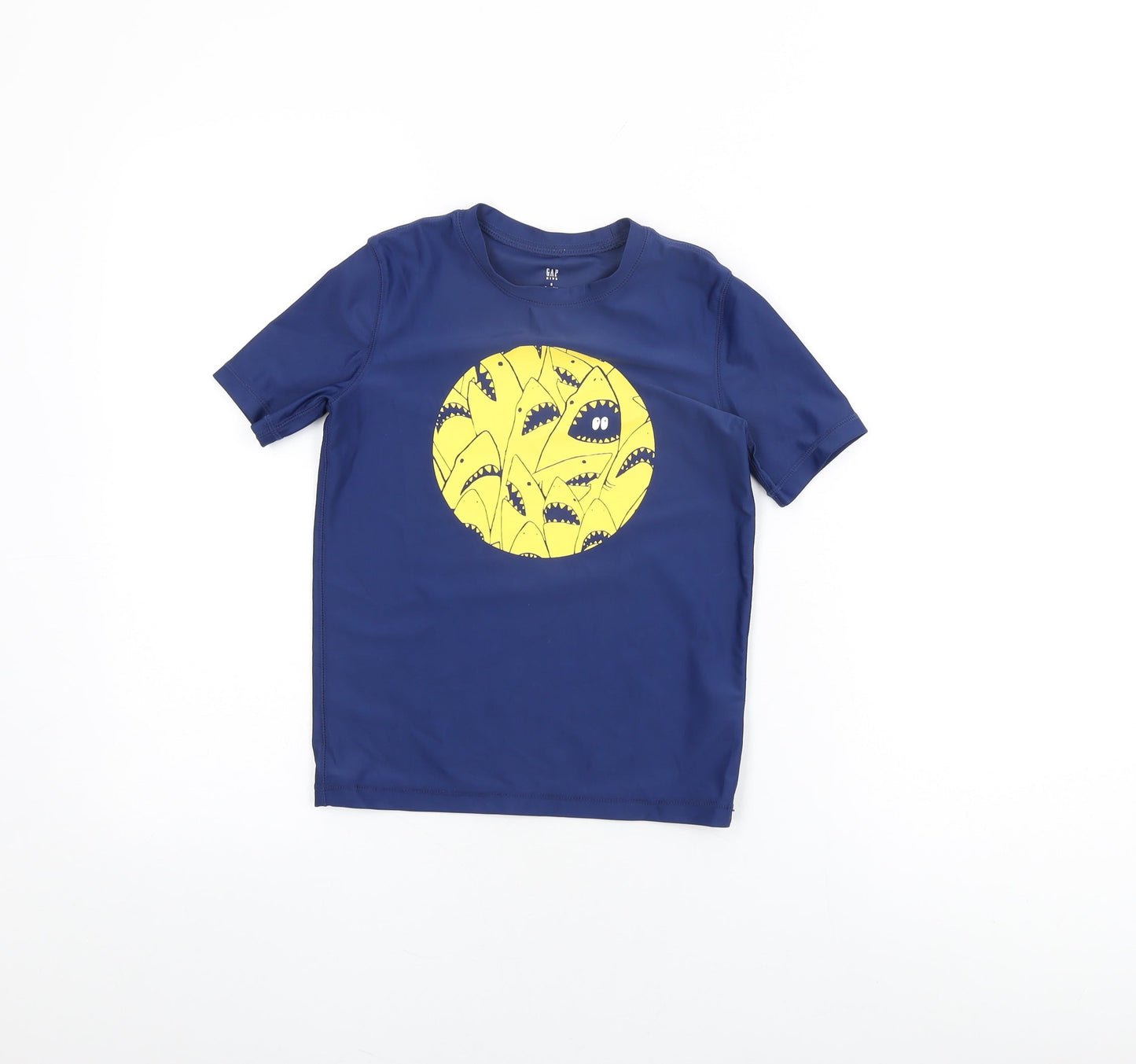Gap Boys Blue Polyester Basic T-Shirt Size S Round Neck Pullover - Shark, Swim Top