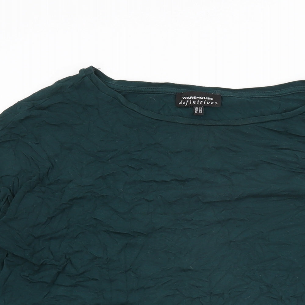 Warehouse Womens Green Polyester Basic T-Shirt Size 12 Round Neck
