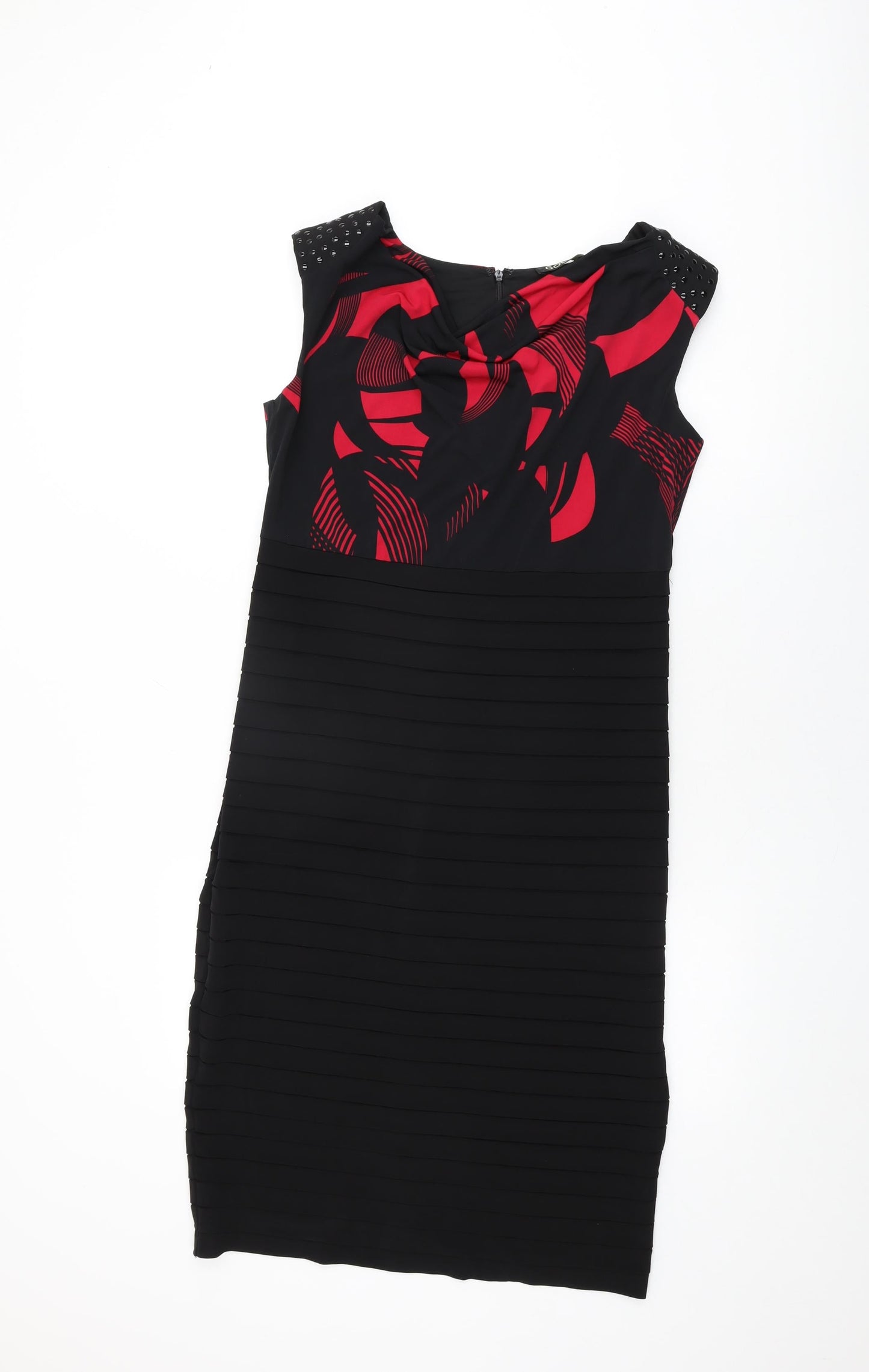 GOLD Womens Black Geometric Polyester Bodycon Size 14 Cowl Neck Zip