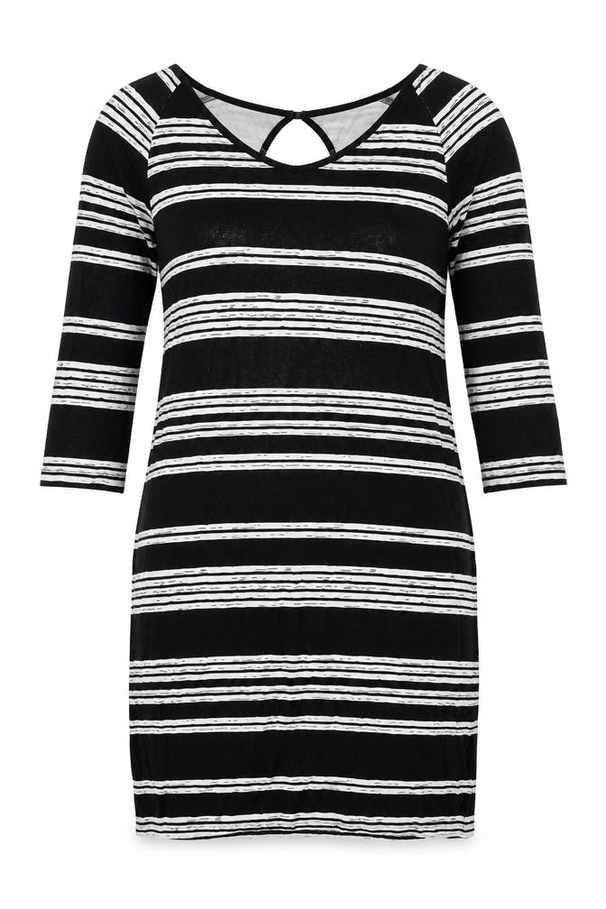 Saint Tropez Womens Black Striped Viscose Shift Size XS Round Neck Pullover