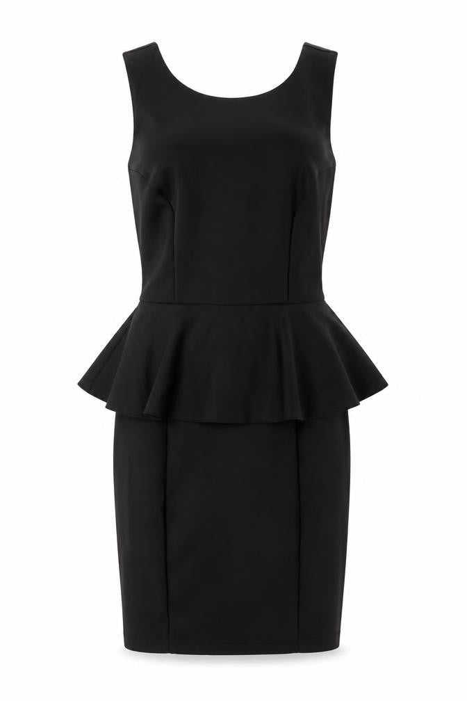 Topshop Womens Black Polyester Bodycon Size 6 Round Neck Zip - Frill Detail