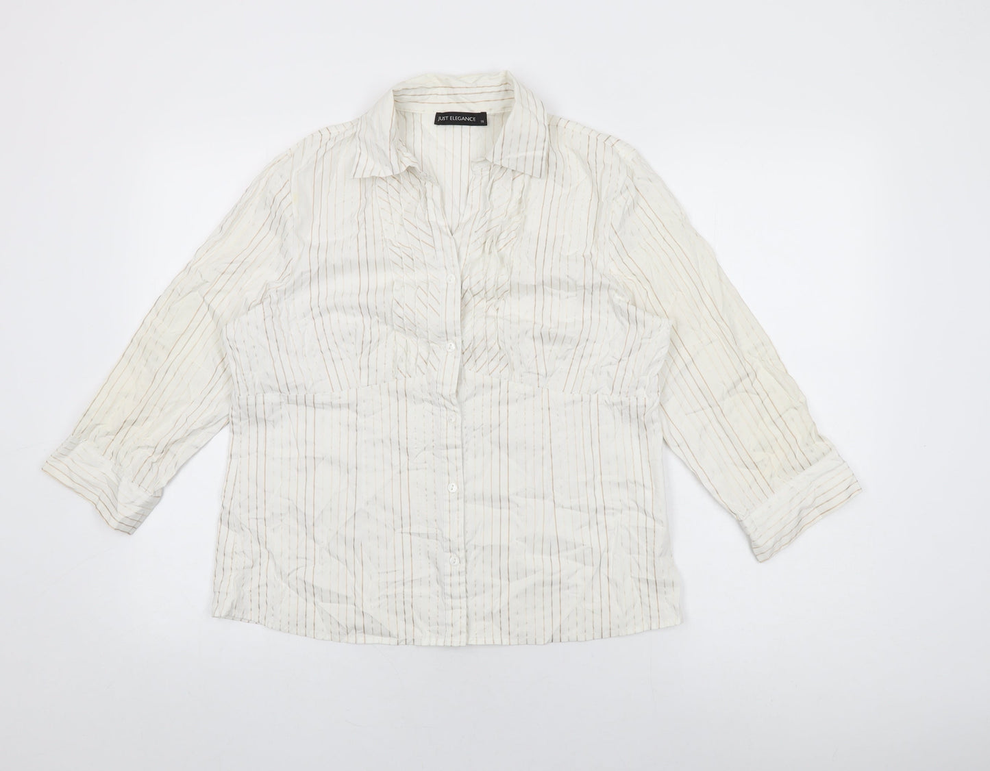 Just Elegance Womens White Striped Cotton Basic Button-Up Size 16 Collared