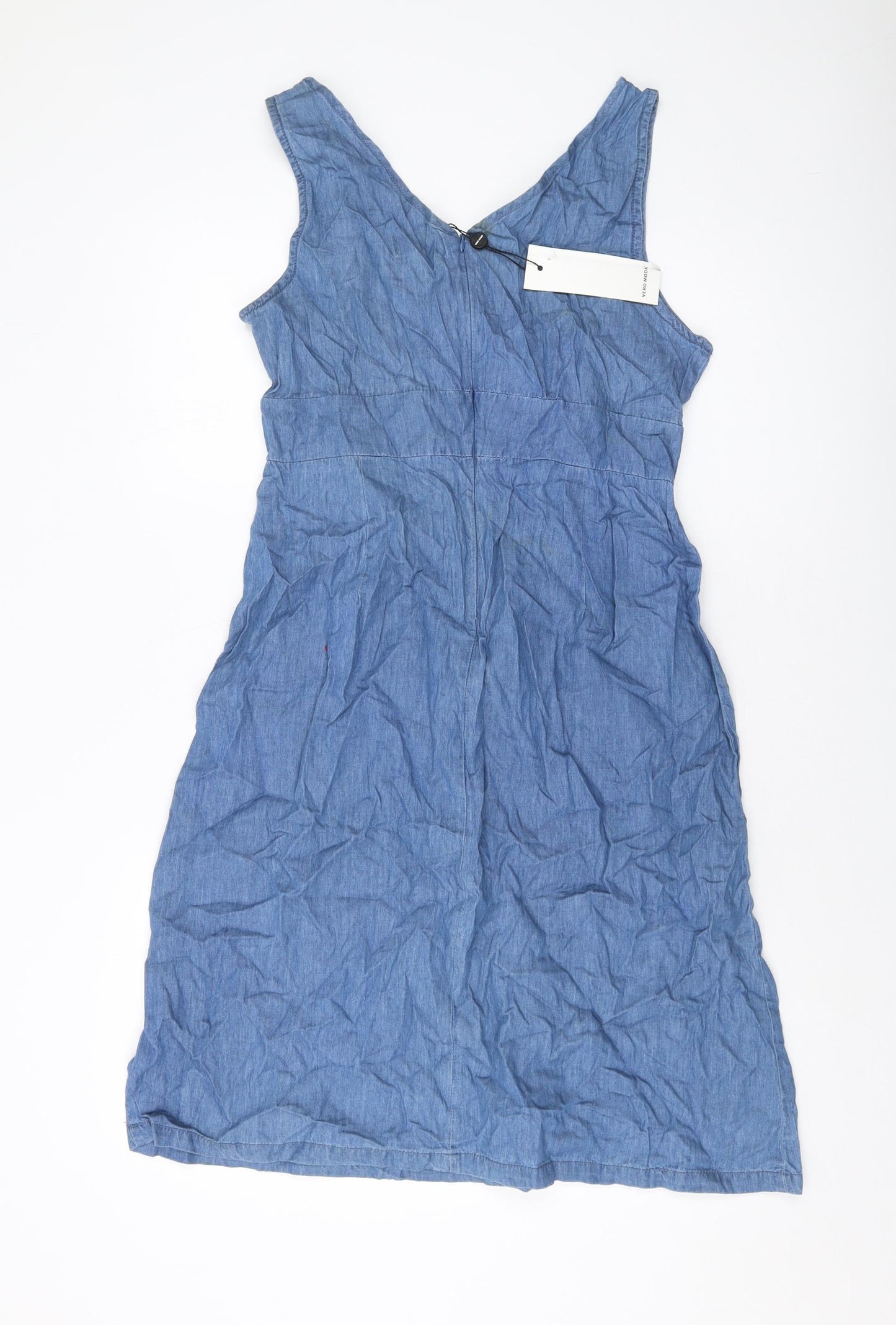 VERO MODA Womens Blue Cotton A-Line Size L V-Neck Zip