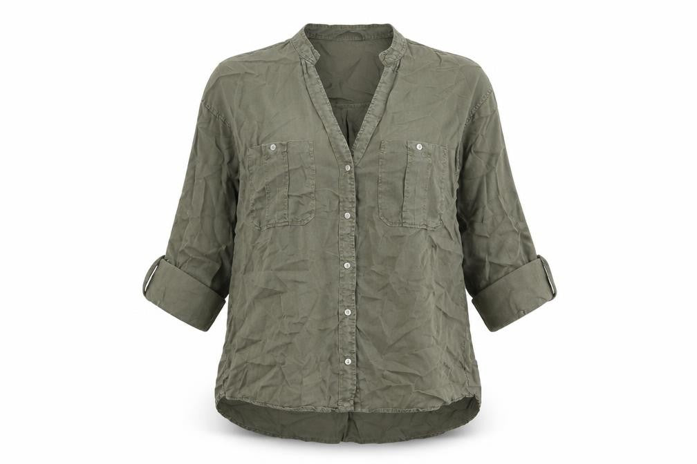 Zara Womens Green Polyester Basic Button-Up Size XS V-Neck