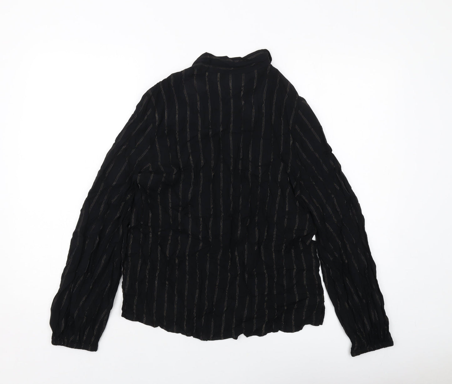 Marks and Spencer Womens Black Striped Viscose Basic Blouse Size 8 V-Neck