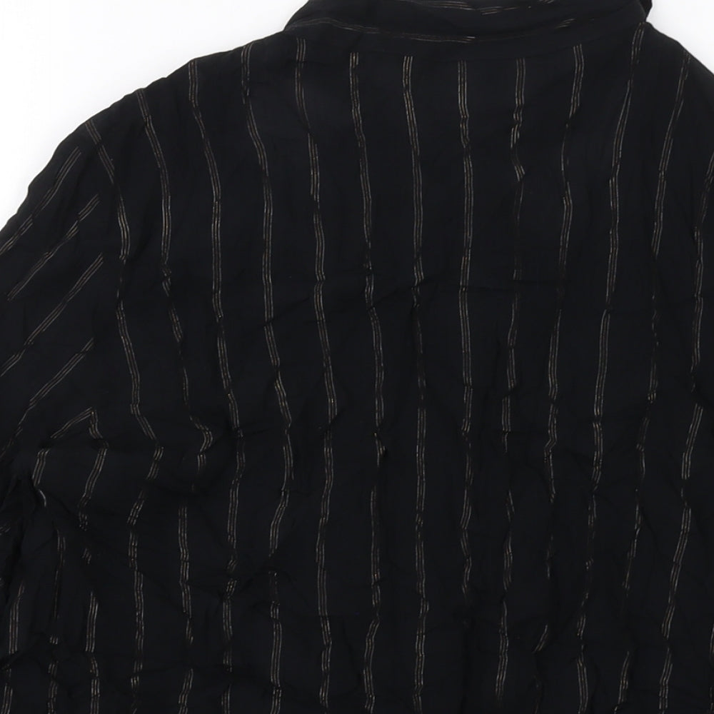 Marks and Spencer Womens Black Striped Viscose Basic Blouse Size 8 V-Neck