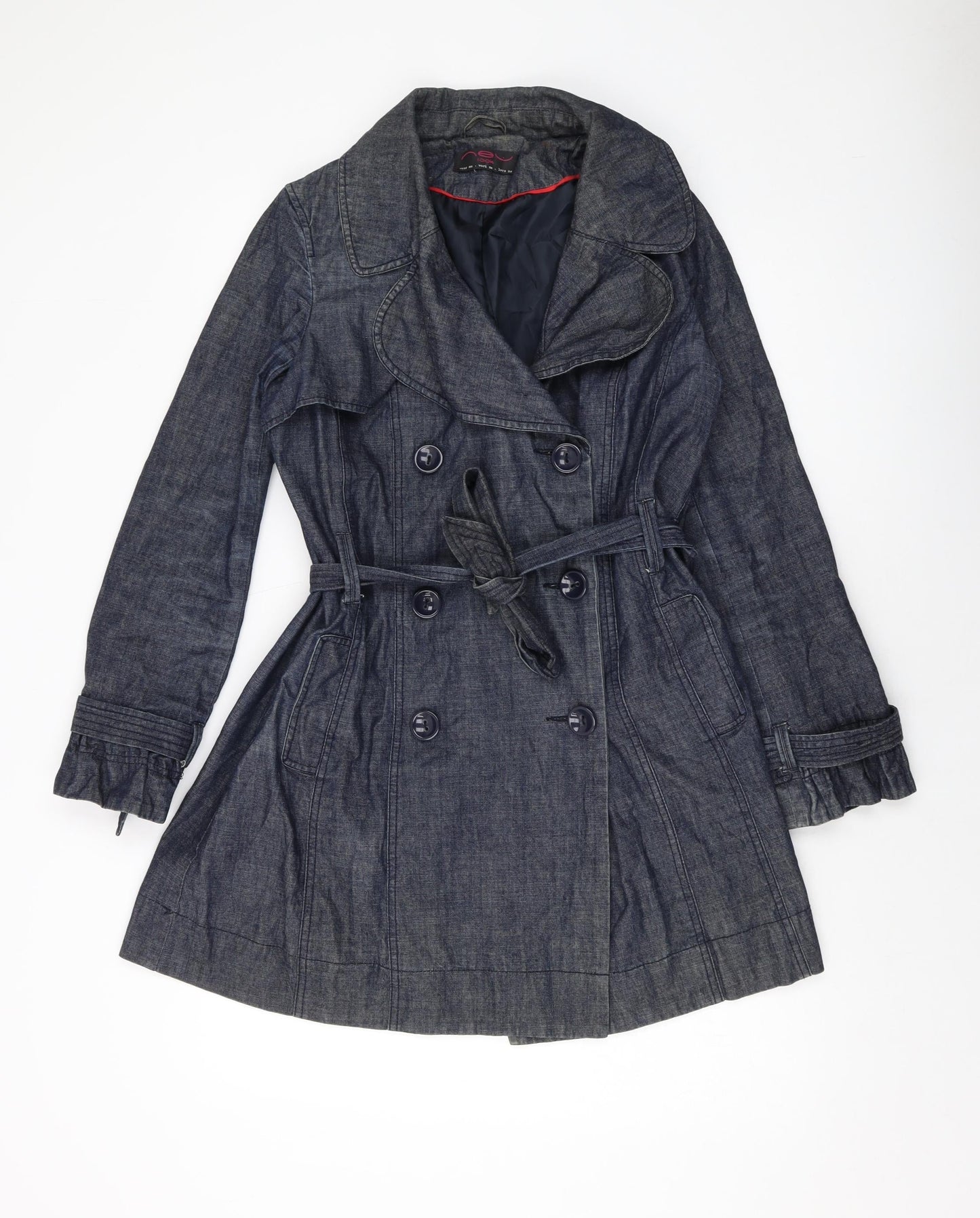 New Look Womens Blue Overcoat Coat Size 10 Button