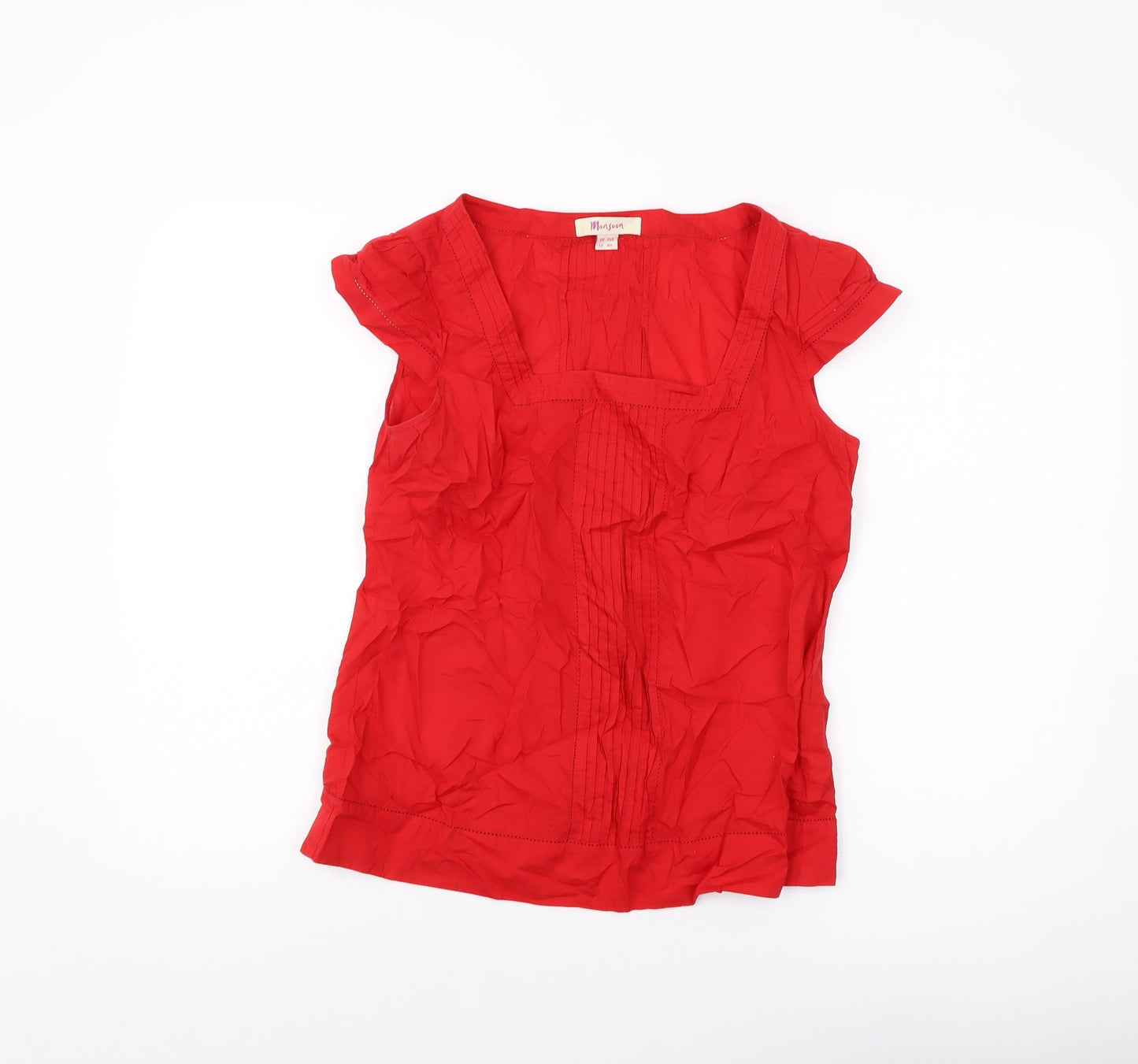 Monsoon Womens Red Cotton Basic T-Shirt Size 12 Square Neck