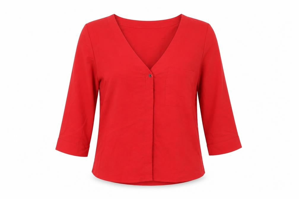 New Look Womens Red Polyester Basic Blouse Size 10 V-Neck