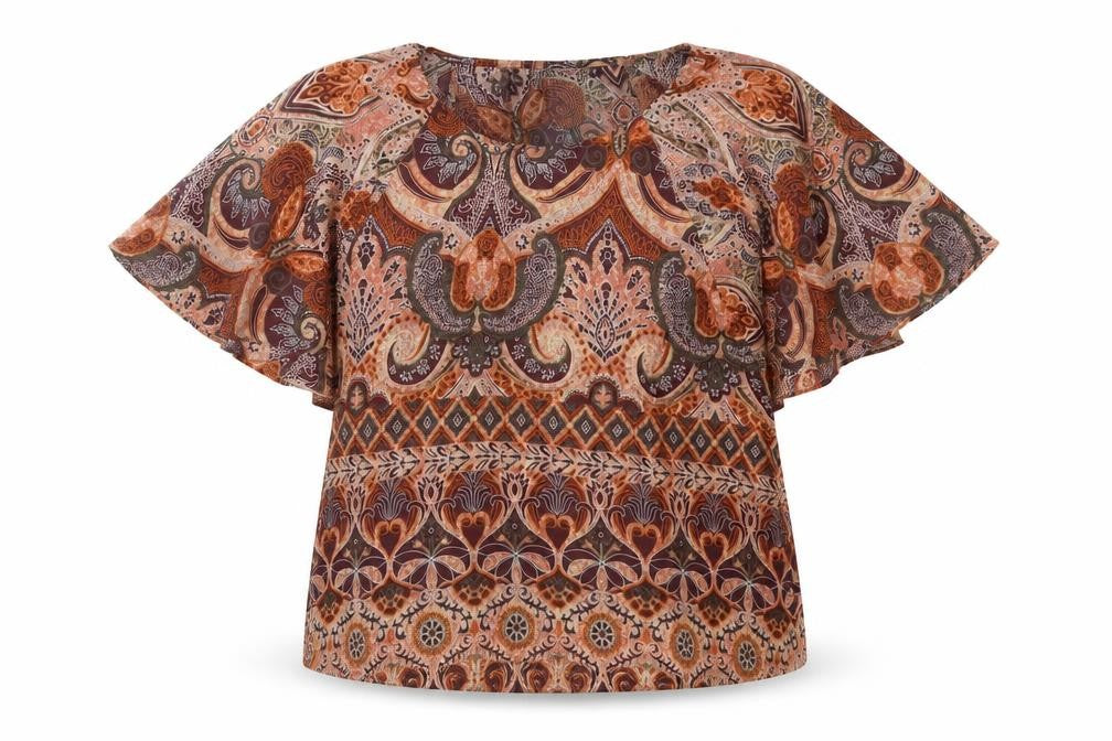 Only Womens Brown Geometric Polyester Basic Blouse Size 12 Round Neck