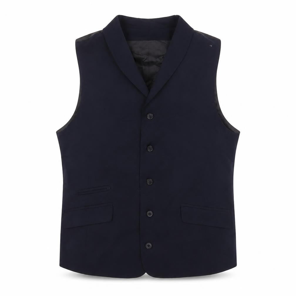 Front view of ASOS men’s blue polyester jacket suit waistcoat, size 42, regular