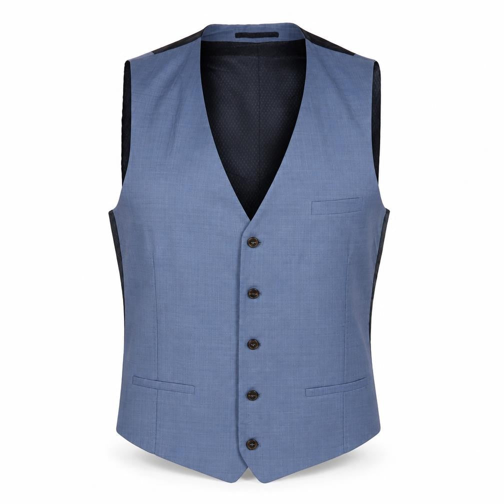 River Island Mens Blue Wool Jacket Suit Waistcoat Size 44 Regular