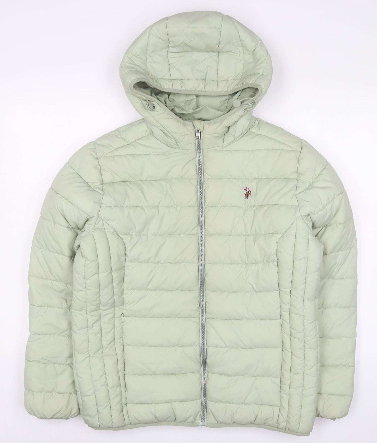 US Polo Assn. Womens Green Puffer Jacket Coat Size 14 Zip