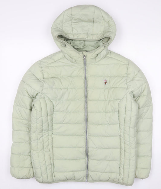 US Polo Assn. Womens Green Puffer Jacket Coat Size 14 Zip