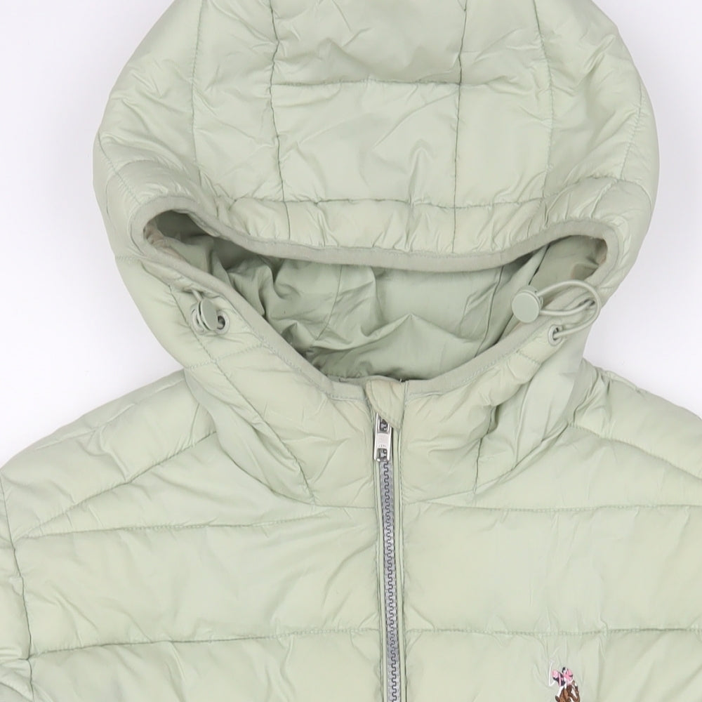 US Polo Assn. Womens Green Puffer Jacket Coat Size 14 Zip