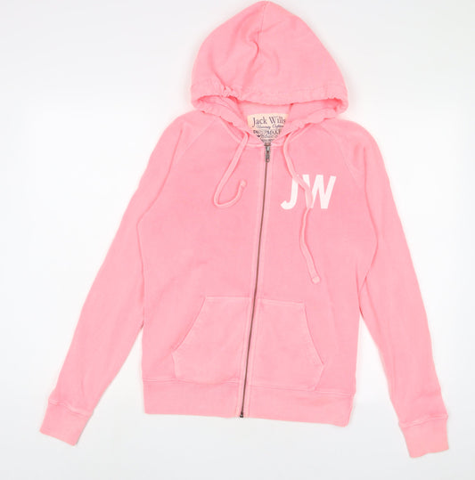 Jack Wills Womens Pink Cotton Full Zip Hoodie Size 12 Zip