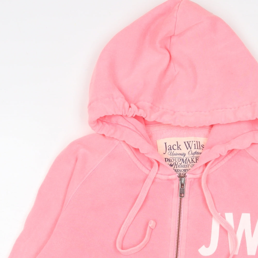 Jack Wills Womens Pink Cotton Full Zip Hoodie Size 12 Zip