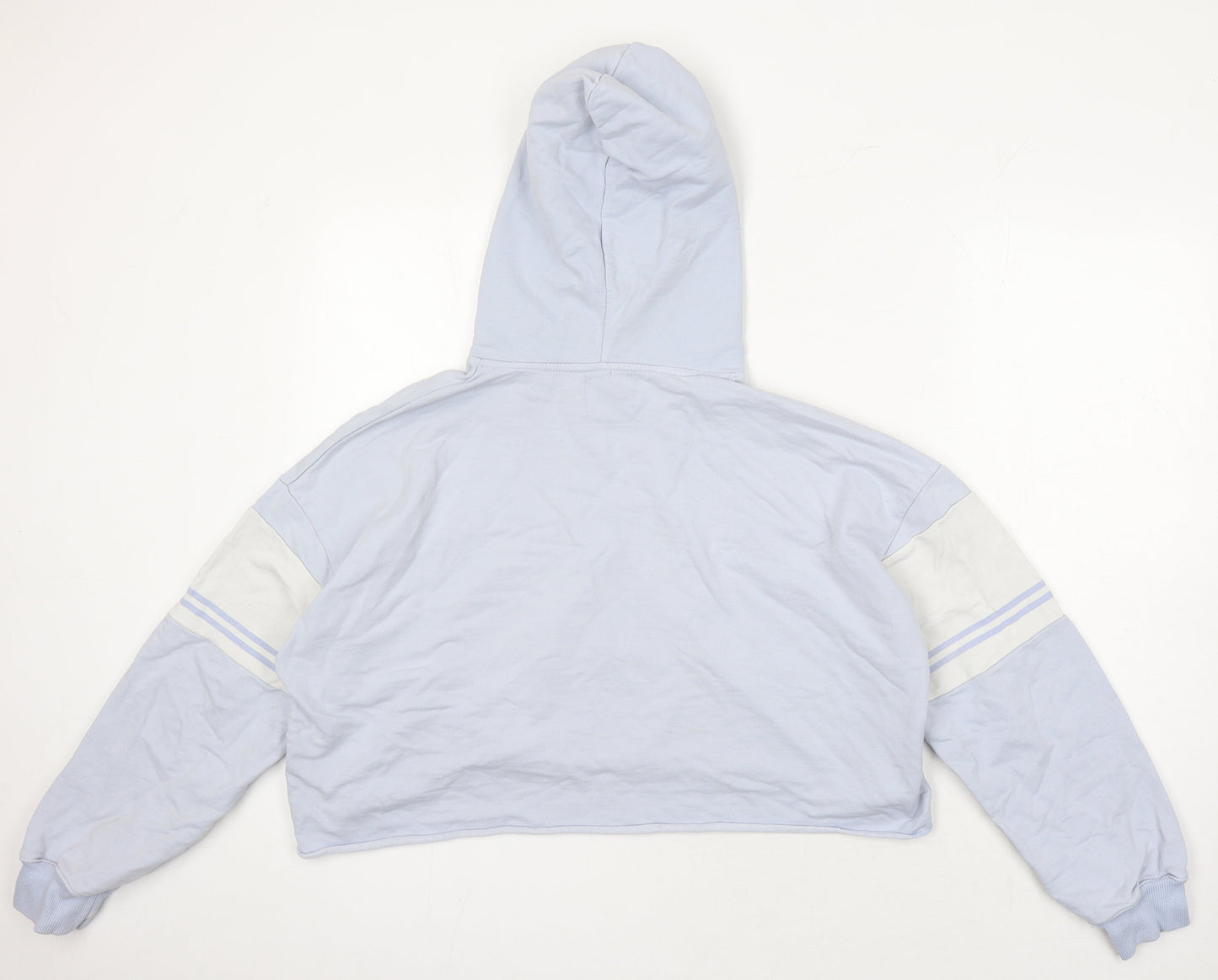 Pull & Bear Womens Blue Cotton Pullover Hoodie Size M - Cropped