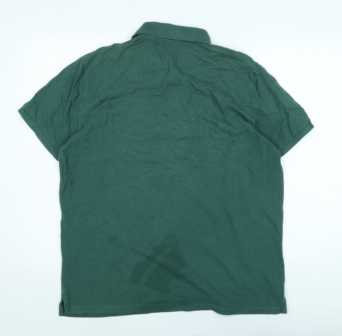 Back view of C&A men’s green cotton t-shirt, size L, collared