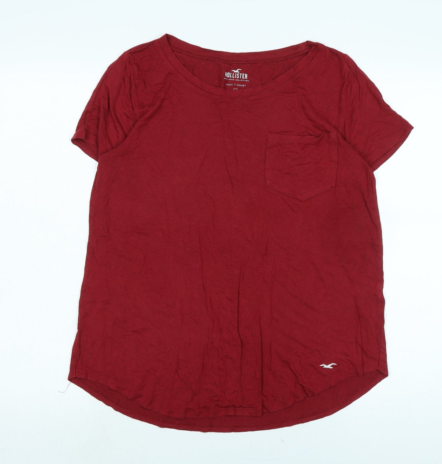 Hollister Womens Red Cotton Basic T-Shirt Size M Scoop Neck