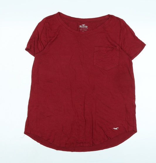 Hollister Womens Red Cotton Basic T-Shirt Size M Scoop Neck