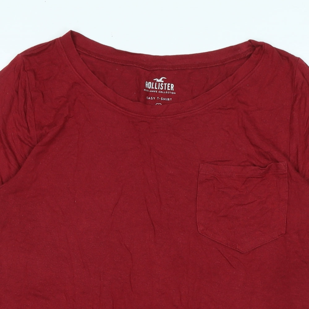 Hollister Womens Red Cotton Basic T-Shirt Size M Scoop Neck