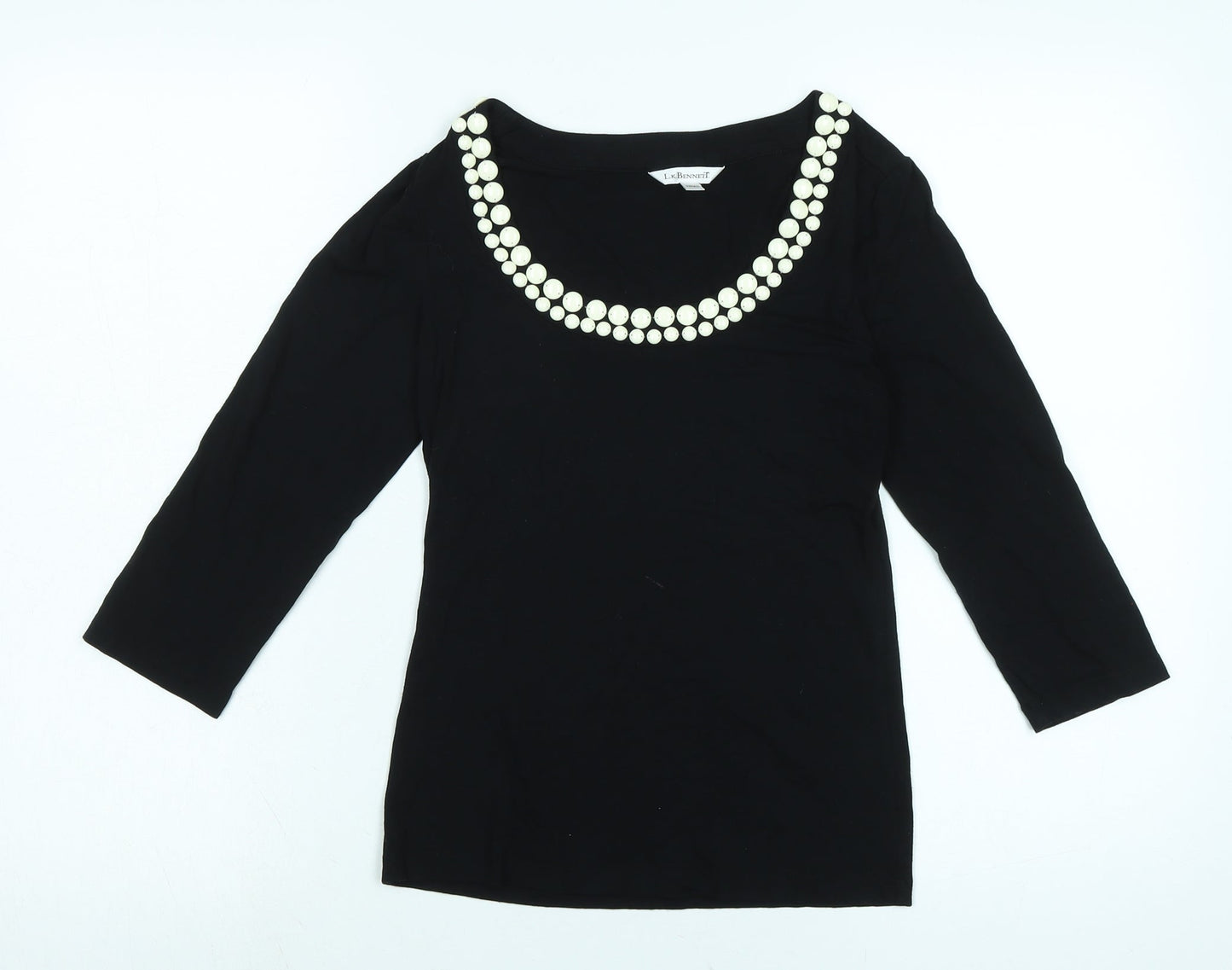 LK Bennet Womens Black Viscose Jersey T-Shirt Size XS Scoop Neck