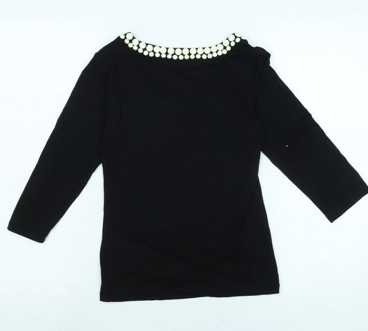 LK Bennet Womens Black Viscose Jersey T-Shirt Size XS Scoop Neck