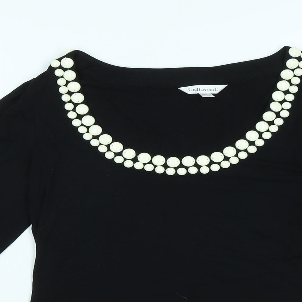 LK Bennet Womens Black Viscose Jersey T-Shirt Size XS Scoop Neck