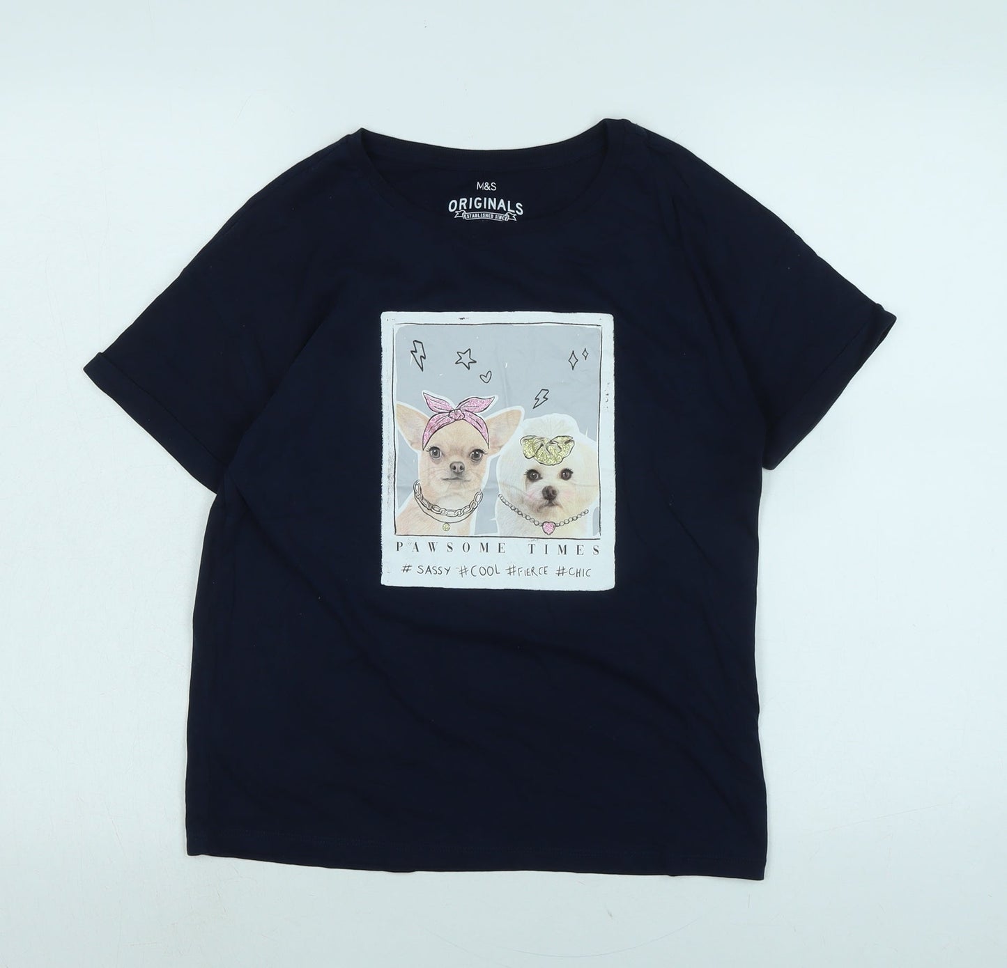 Marks and Spencer Womens Blue Cotton Basic T-Shirt Size 12 Crew Neck