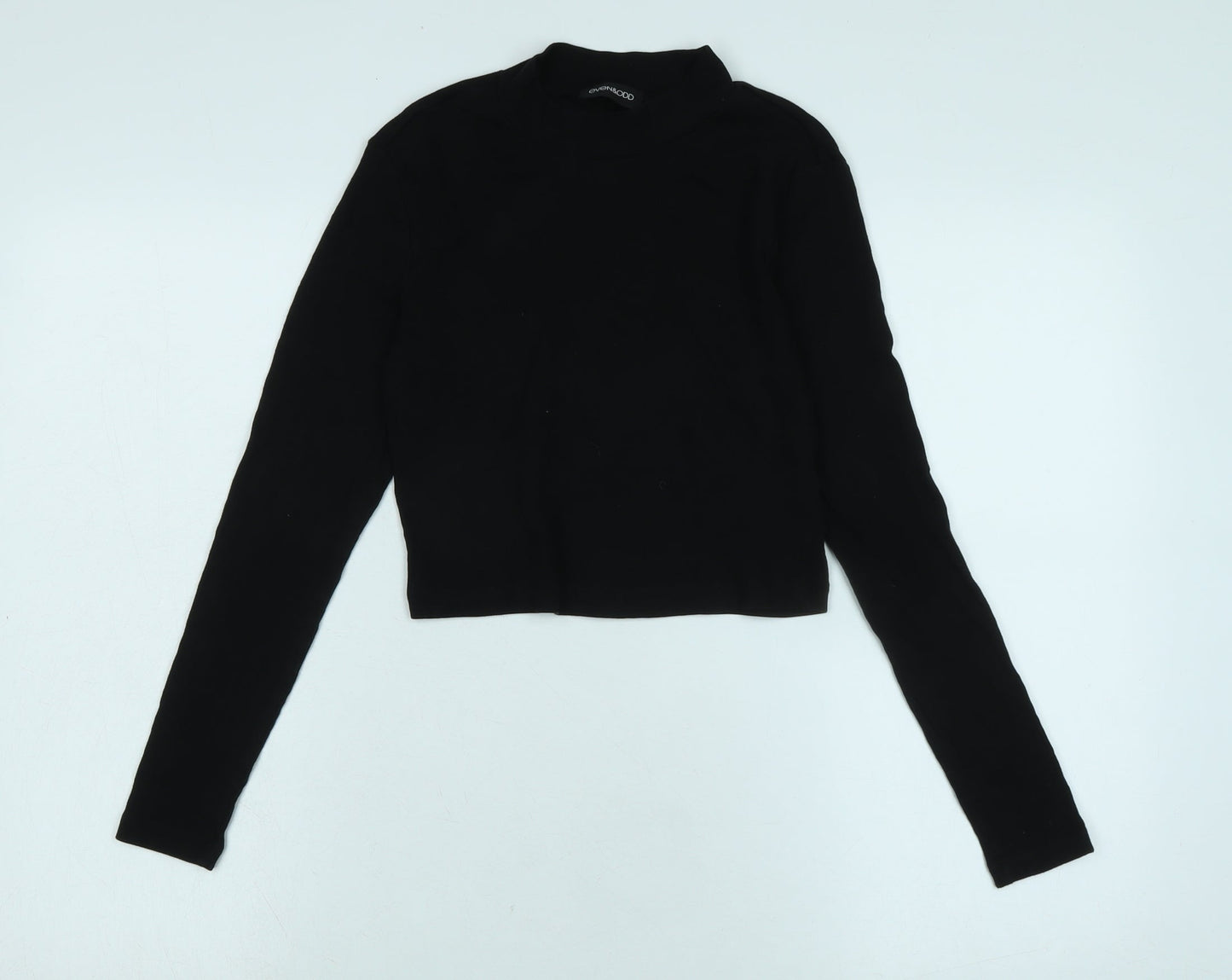 Even & Odd Womens Black Cotton Blend Basic T-Shirt Size M Crew Neck