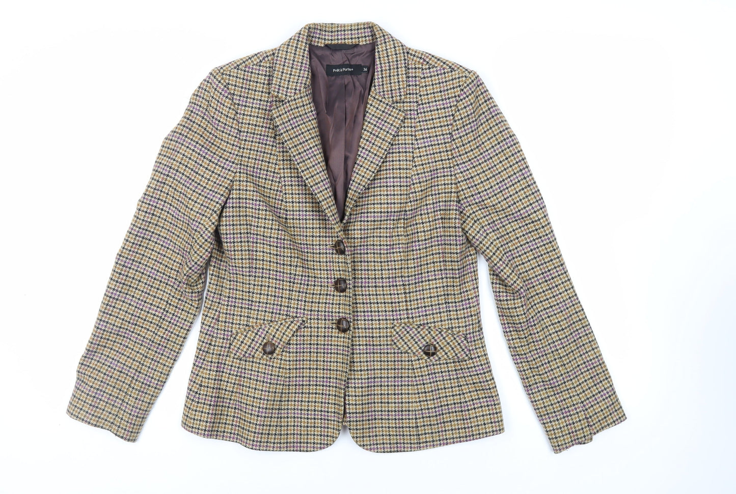 Prét-á-Porter Womens Beige Geometric Jacket Blazer Size 8 Button