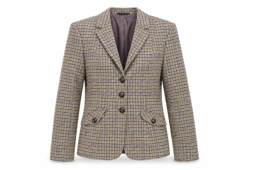 Prét-á-Porter Womens Beige Geometric Jacket Blazer Size 8 Button