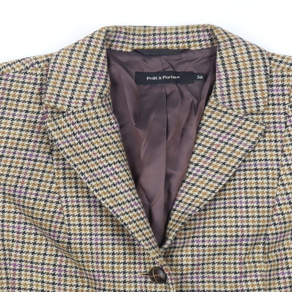 Prét-á-Porter Womens Beige Geometric Jacket Blazer Size 8 Button