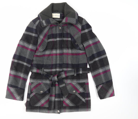 BHS Womens Grey Plaid Jacket Size 12 Zip - Belted