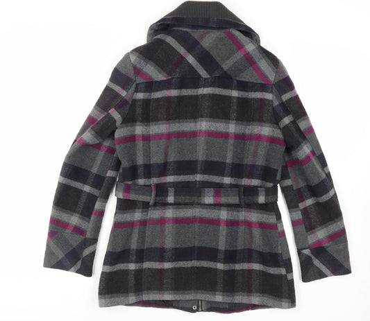 BHS Womens Grey Plaid Jacket Size 12 Zip - Belted